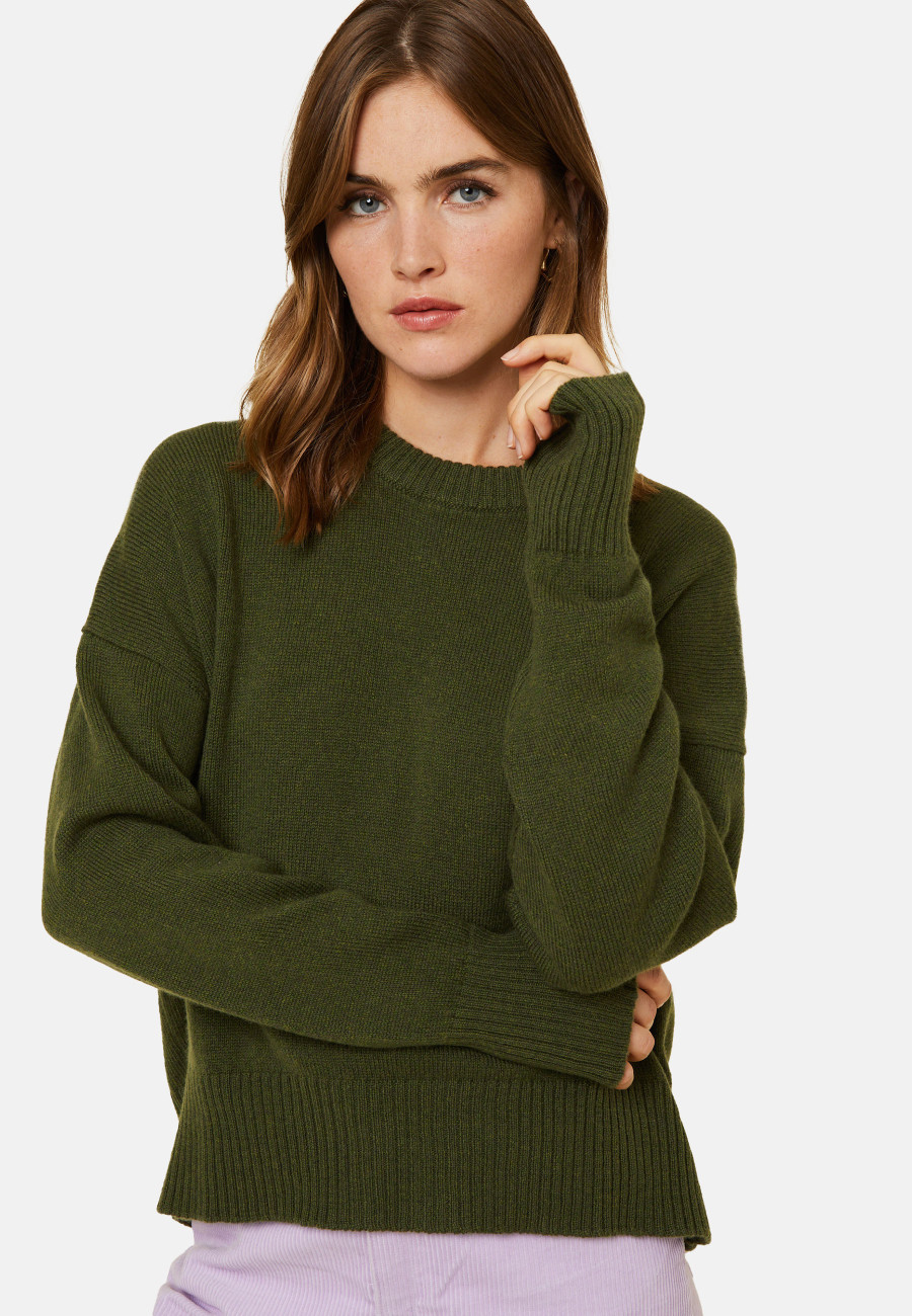 Suéter de gola redonda com mangas mitene de lã e caxemira - Gemma