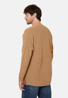 Loose buttoned cardigan with logo in merino wool - Frederic