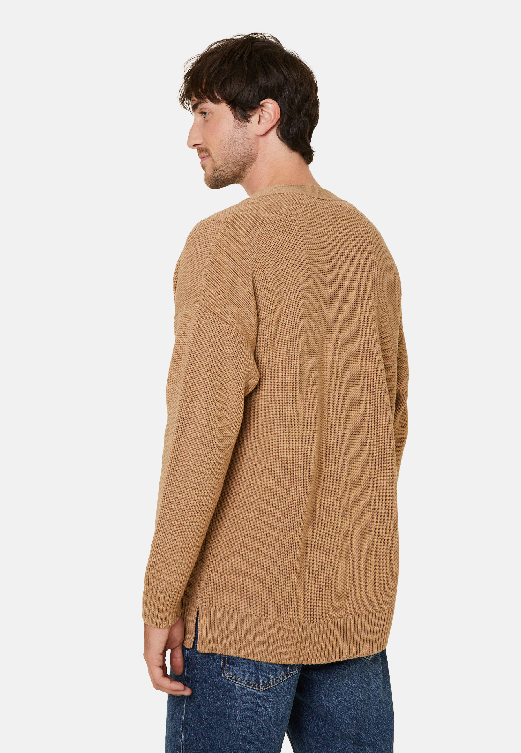 Loose buttoned cardigan with logo in merino wool - Frederic