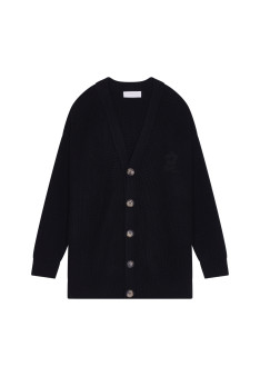 Loose buttoned cardigan with logo in merino wool - Frederic