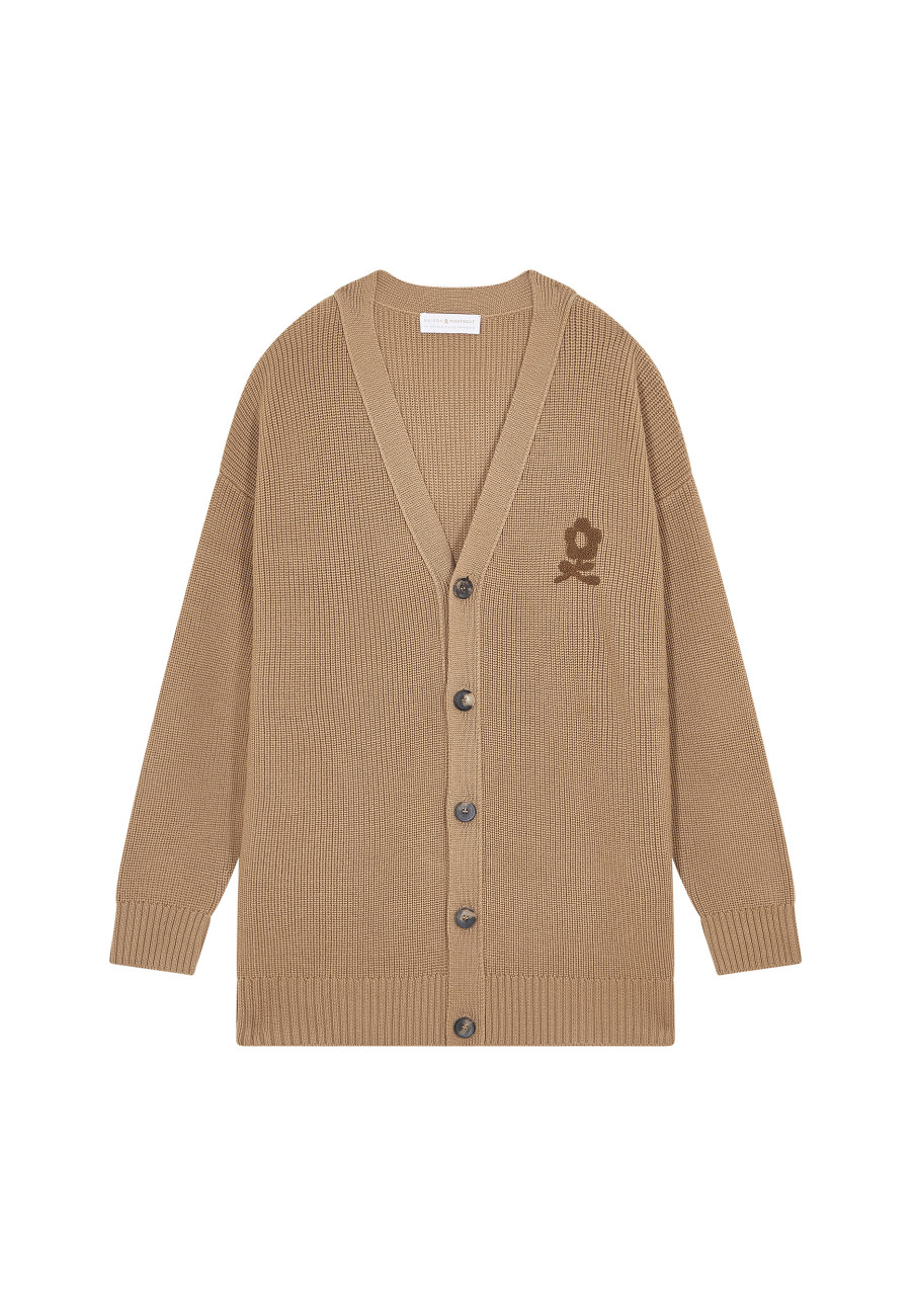 Loose buttoned cardigan with logo in merino wool - Frederic