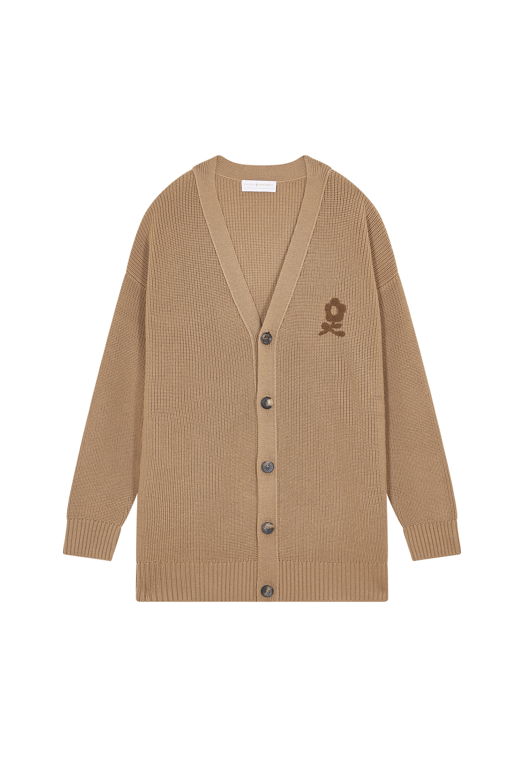 Loose buttoned cardigan with logo in merino wool - Frederic