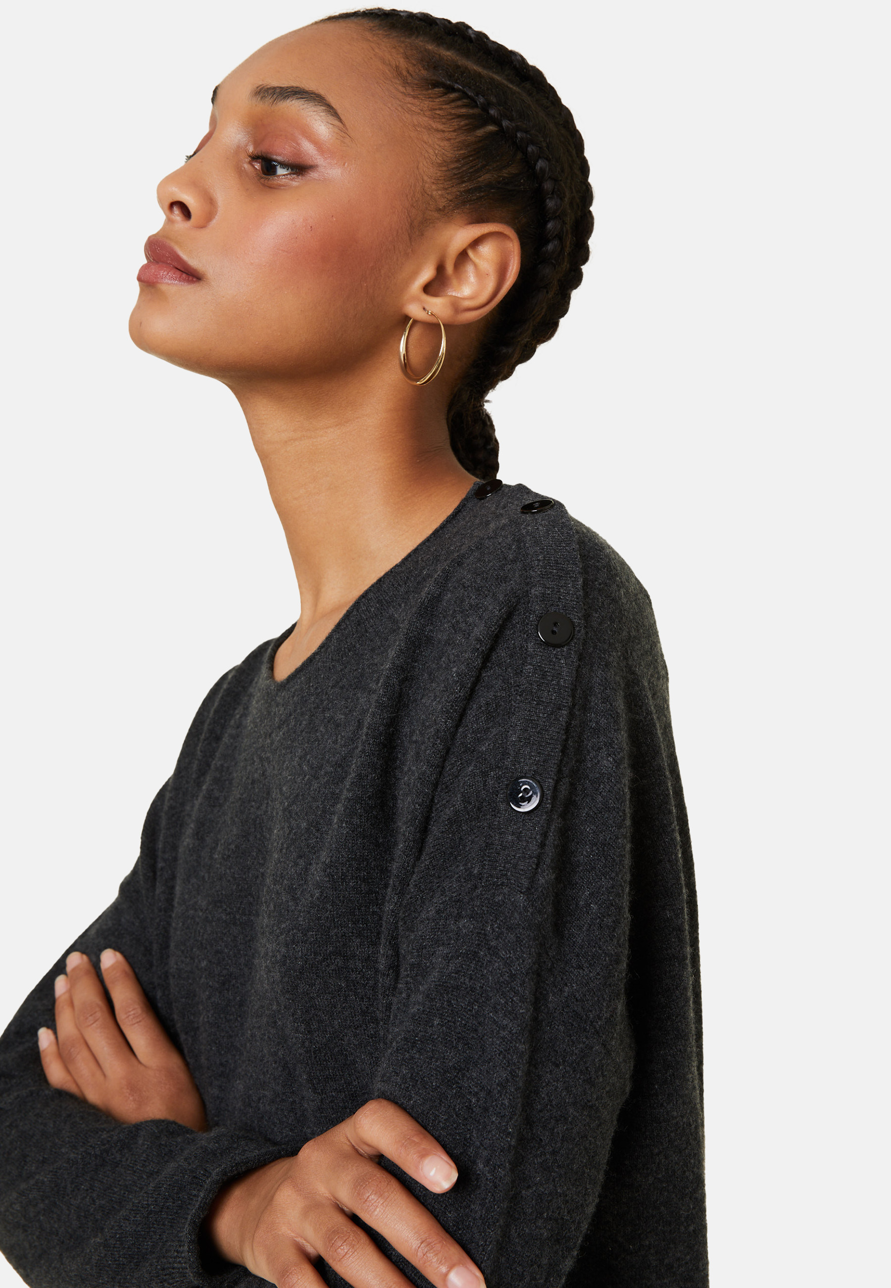 Loose-fit buttoned cashmere round-neck sweater - Acene