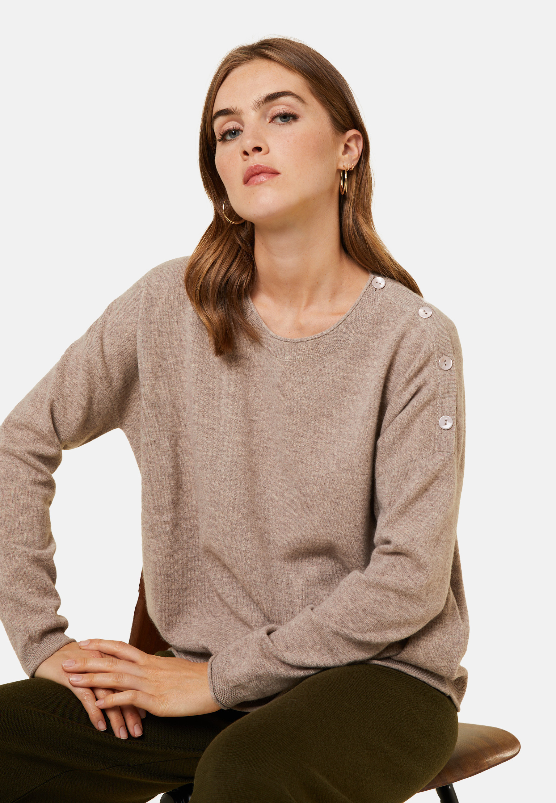 Pull ample boutonné à col rond en cachemire - Acene 7860 soleil - 89 Moutarde