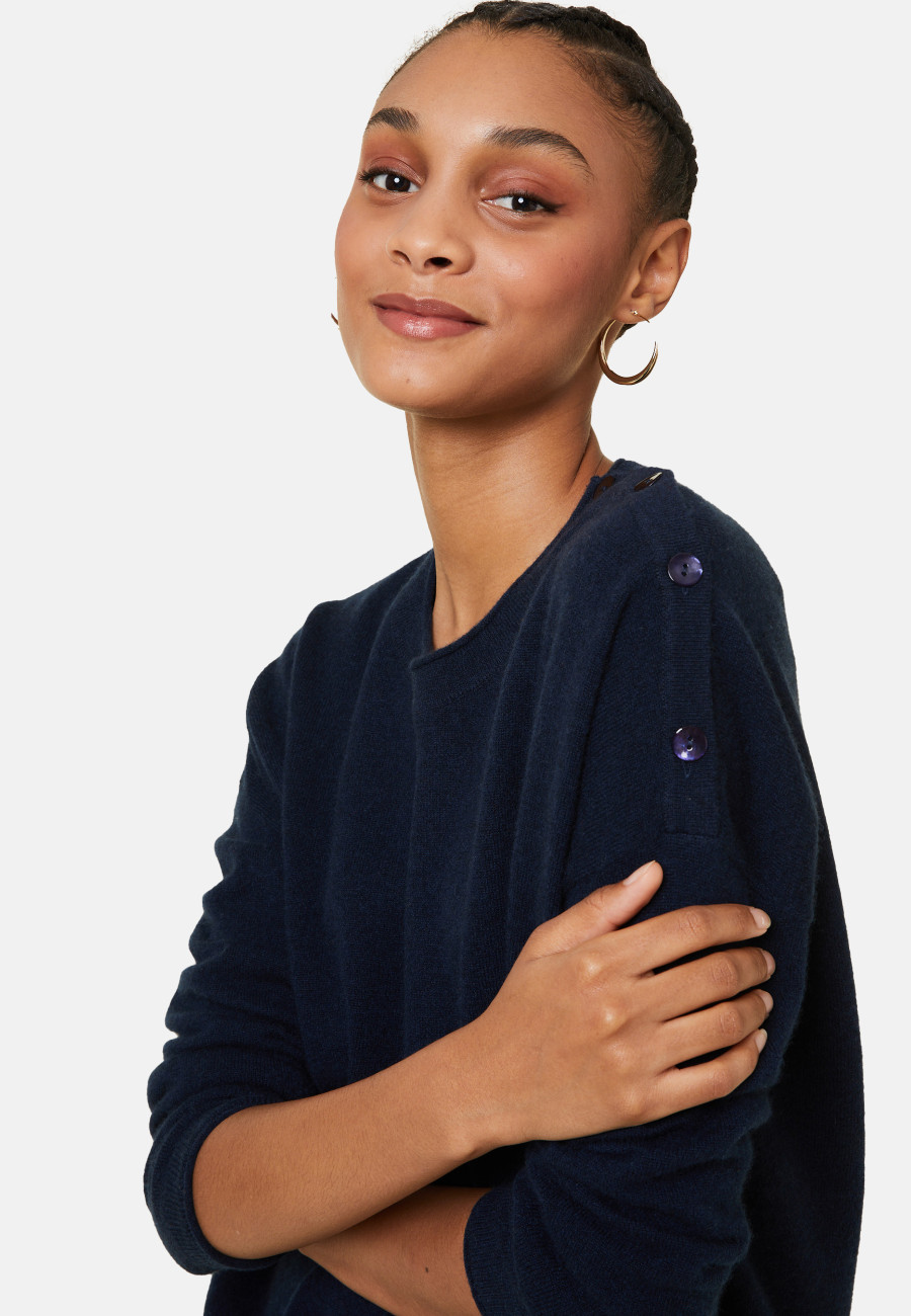 Pull ample boutonné à col rond en cachemire - Acene