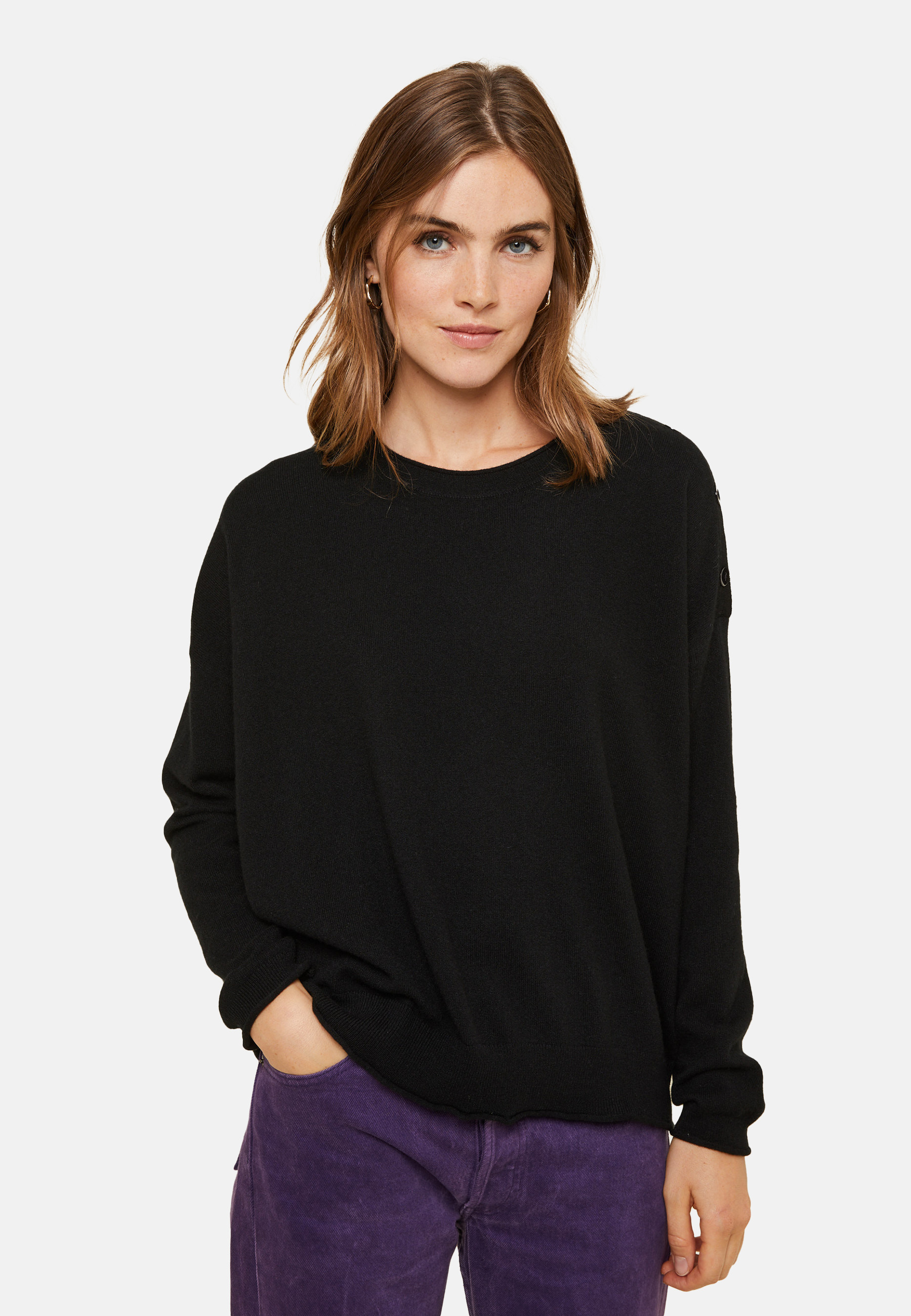 Pull ample boutonné à col rond en cachemire - Acene 7860 soleil - 89 Moutarde
