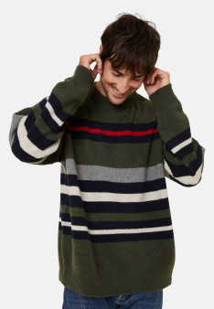 Round-neck striped sweater in recycled cashmere and wool - Fael