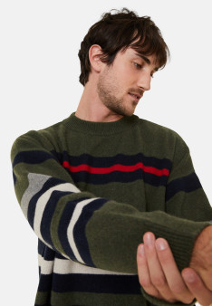 Round-neck striped sweater in recycled cashmere and wool - Fael