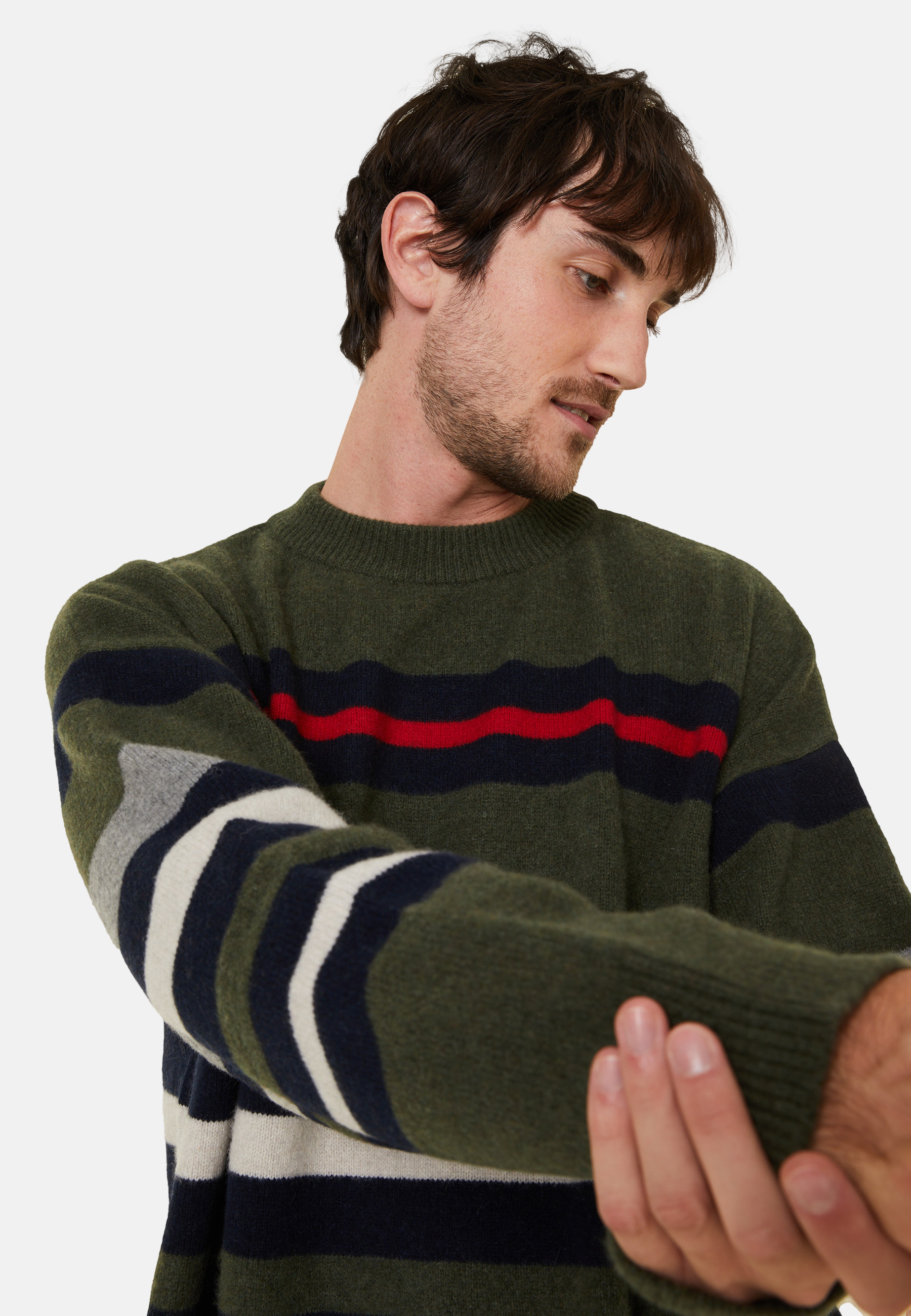Pull col rond rayé en cachemire et laine recyclés - Fael