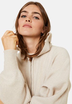 Zipped hoodie with batwing sleeves in recycled cashmere and wool - Albin