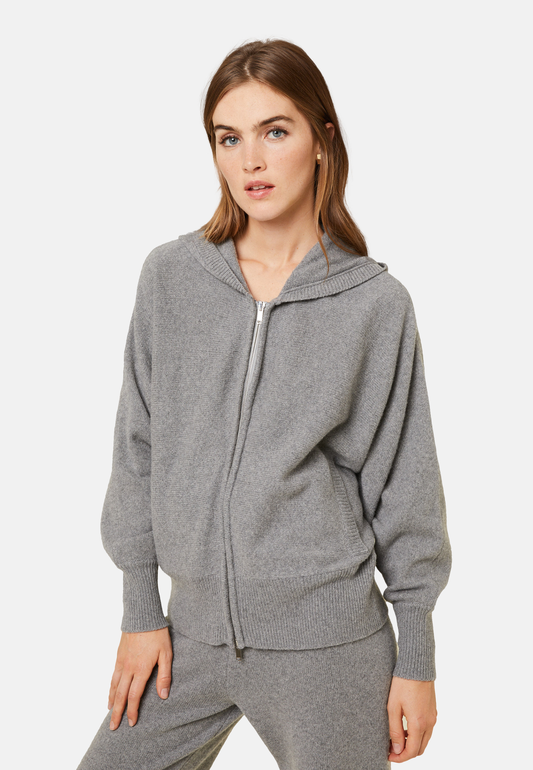 Gilet zippé à capuche manches chauves souris en cachemire et laine recyclés - Albin 7810 noir - 01 Noir