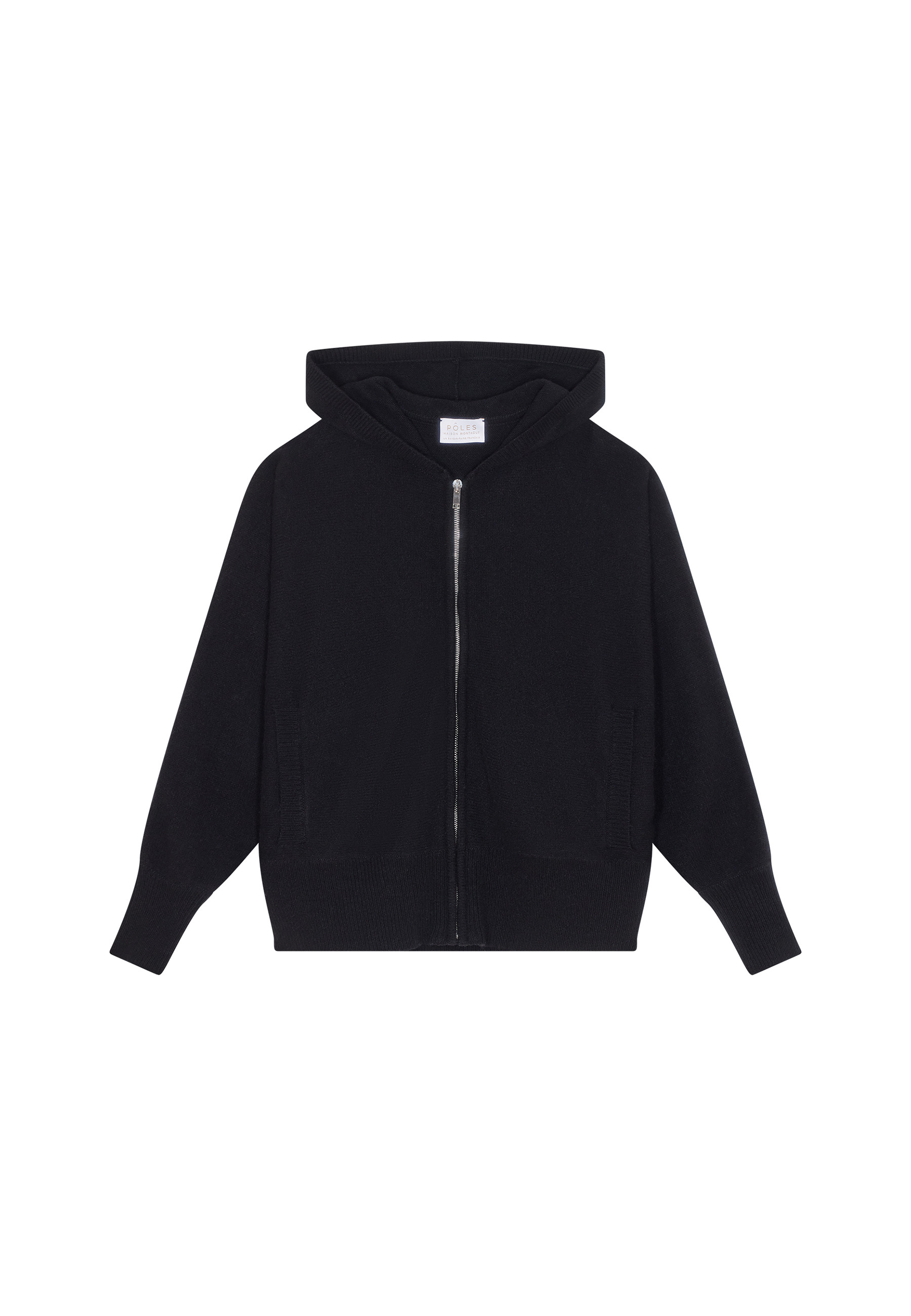 Gilet zippé à capuche manches chauves souris en cachemire et laine recyclés - Albin 7810 noir - 01 Noir