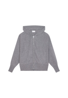 Zipped hoodie with batwing sleeves in recycled cashmere and wool - Albin