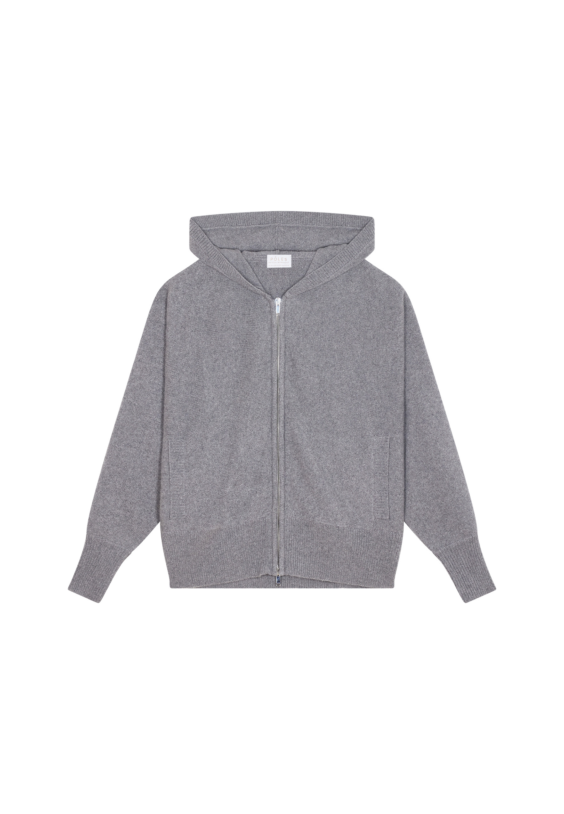 Gilet zippé à capuche manches chauves souris en cachemire et laine recyclés - Albin 7810 noir - 01 Noir