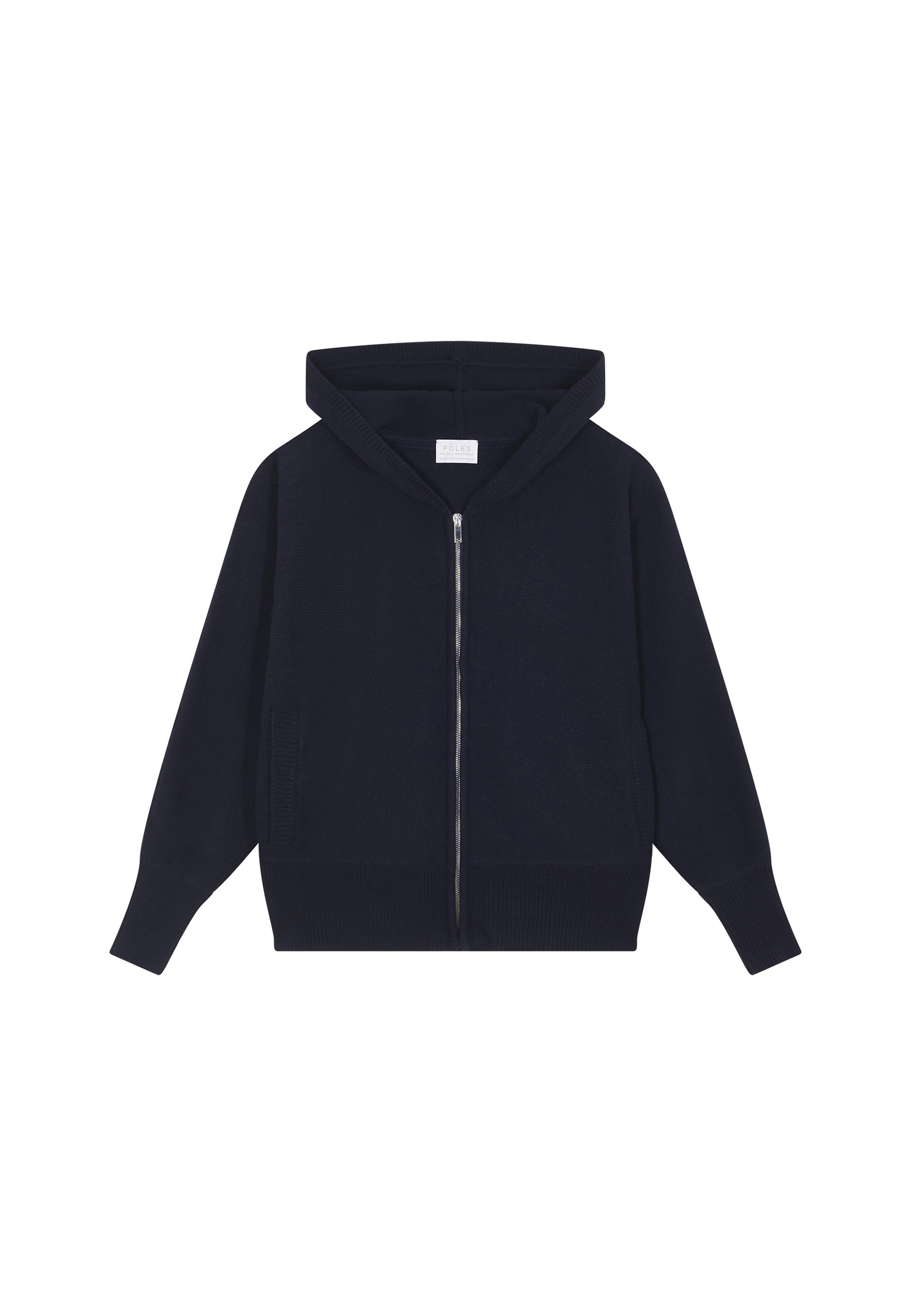 Gilet zippé à capuche manches chauves souris en cachemire et laine recyclés - Albin 7810 noir - 01 Noir
