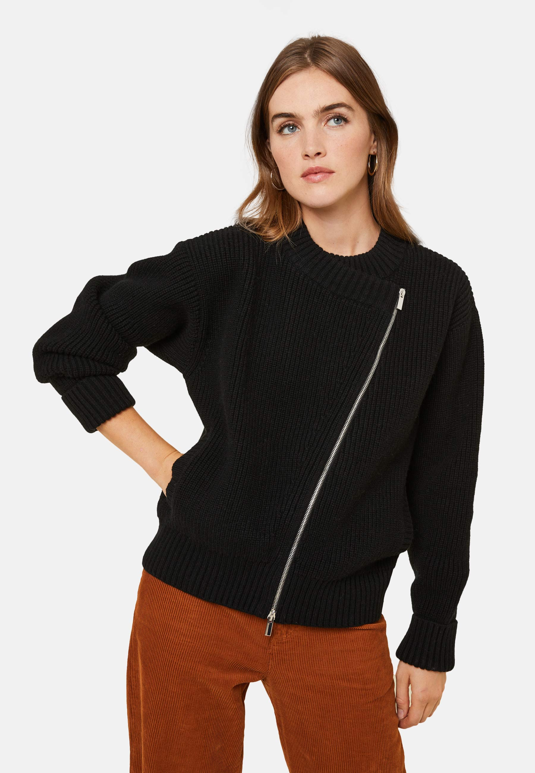 Veste zippée col rond en laine et cachemire - Gwenn 7840 marine - 05 Bleu marine
