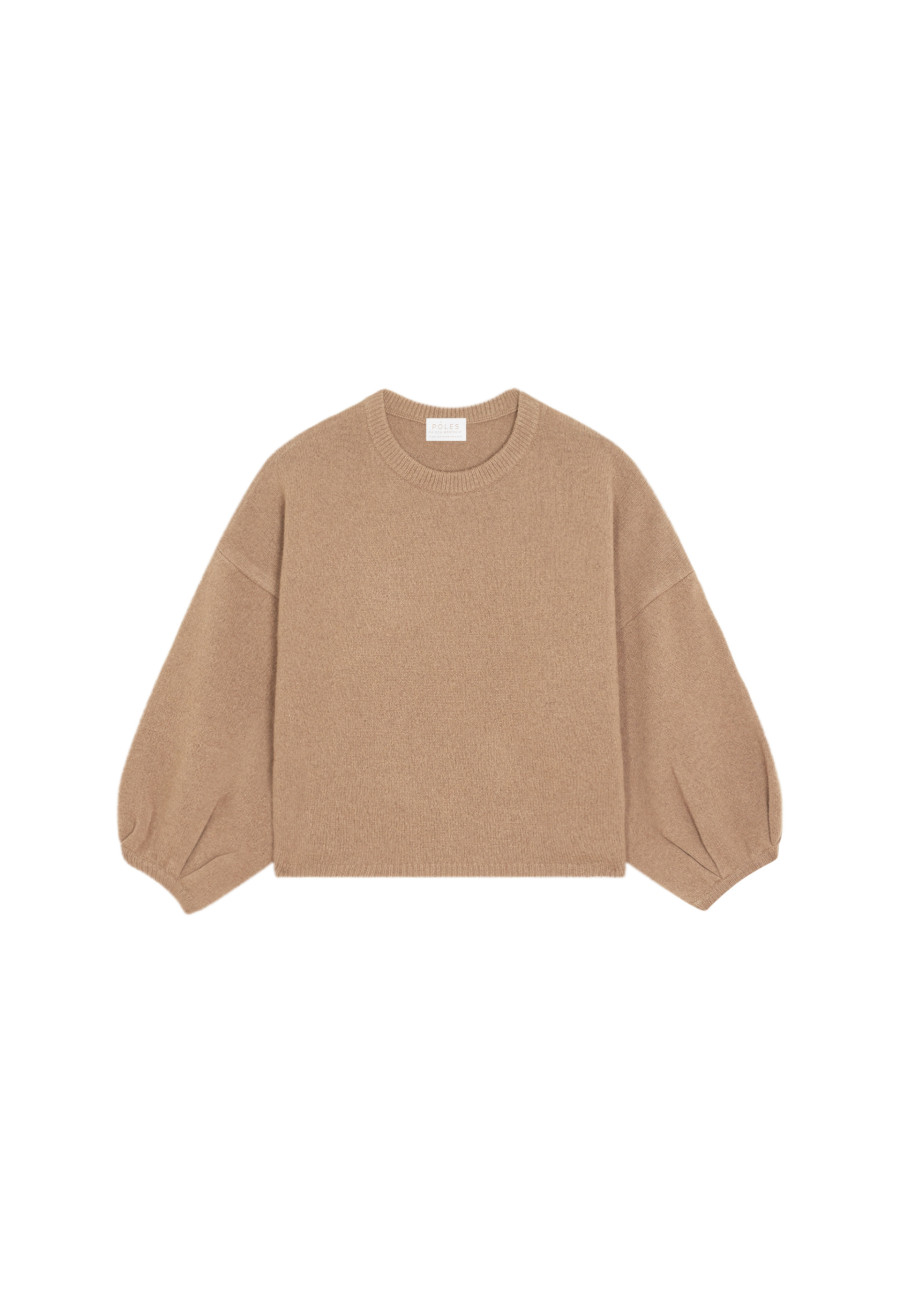 Cashmere blend round-neck sweater with puff sleeves - Lamaras