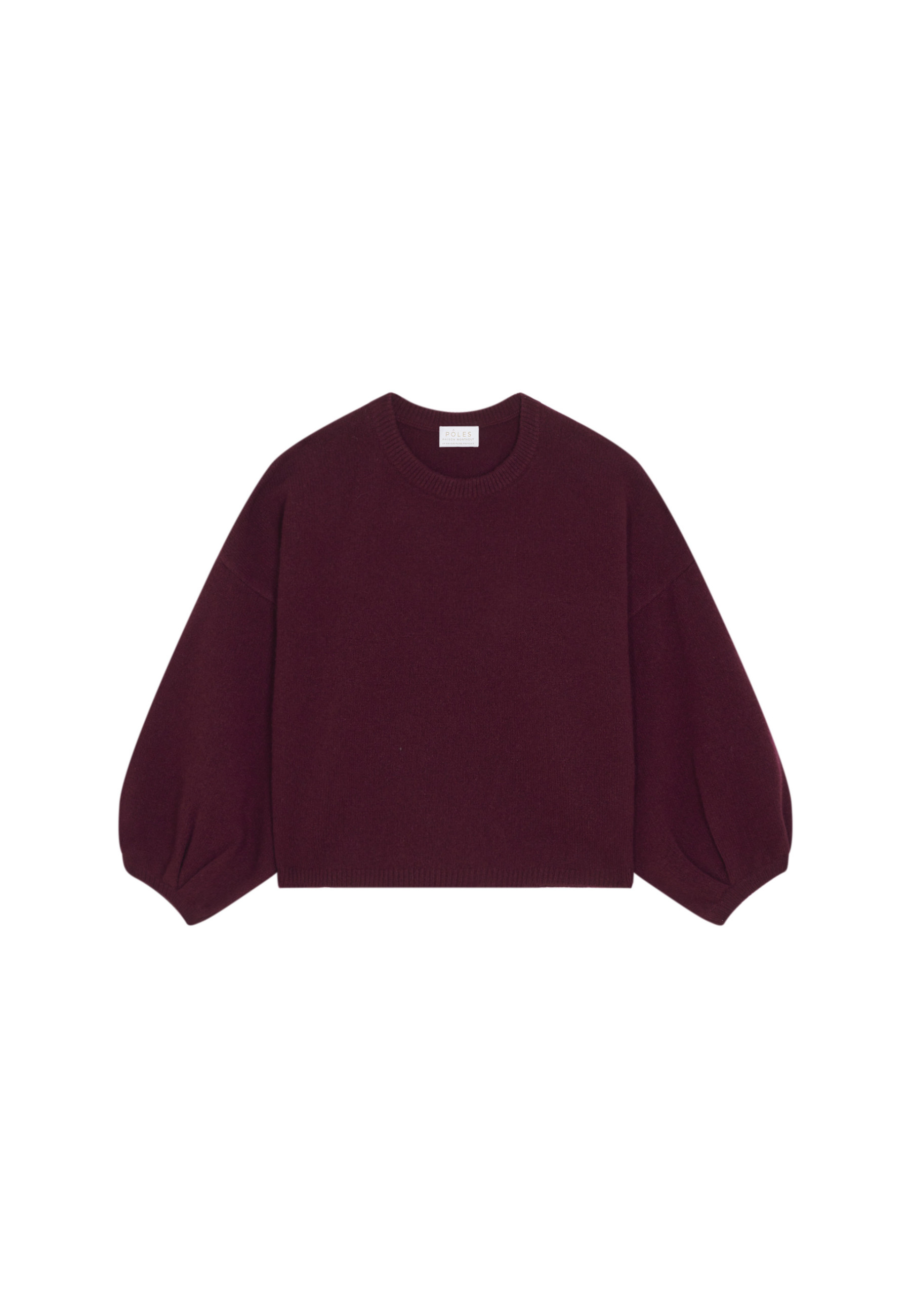 Pull col rond à manches ballon en cachemire et laine recyclés - Lamara 7882 prune - 51 Bordeaux