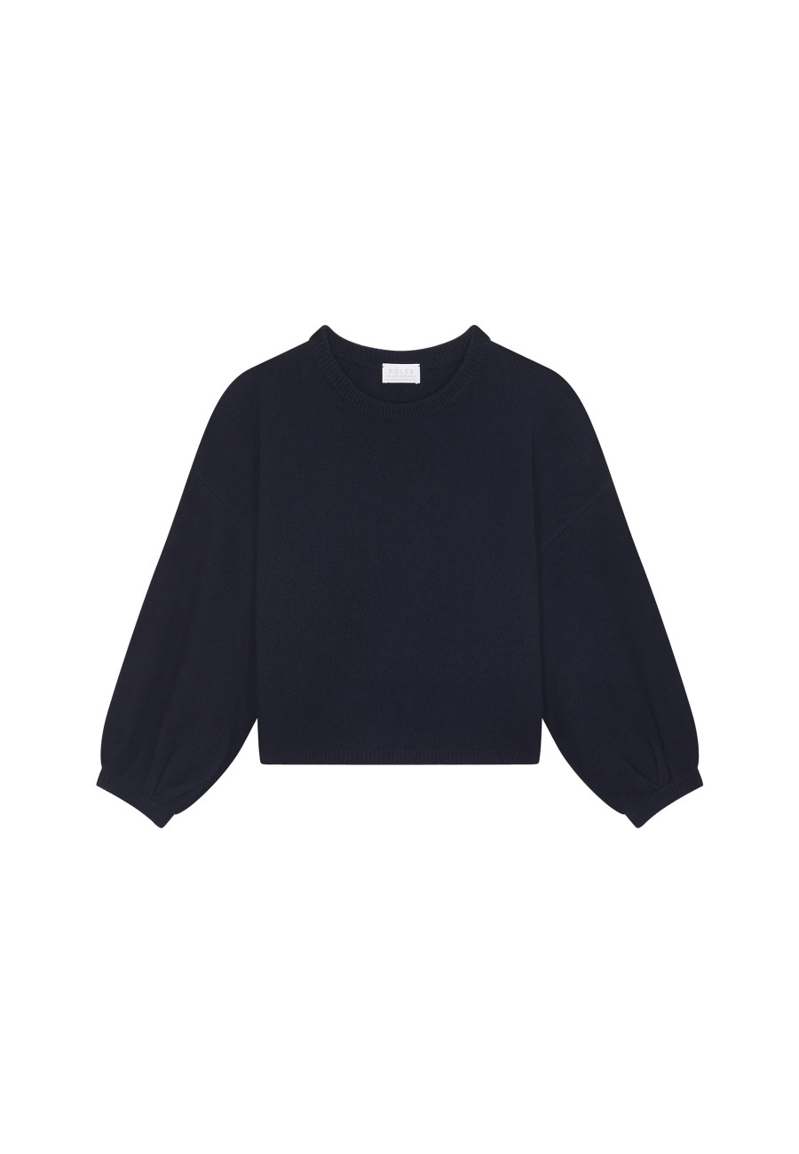 Cashmere blend round-neck sweater with puff sleeves - Lamaras