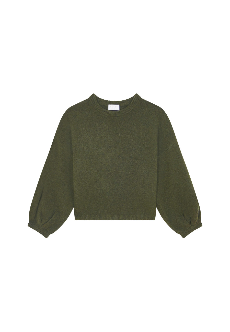 Cashmere blend round-neck sweater with puff sleeves - Lamaras