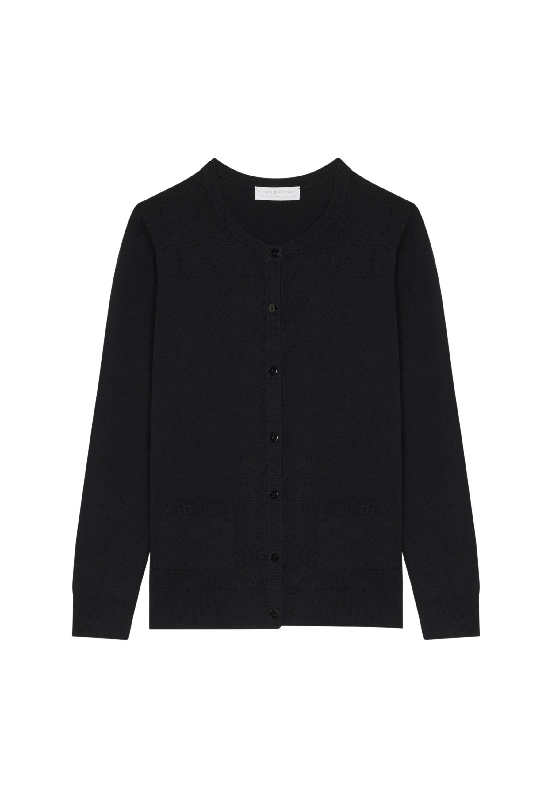 Cardigan boutonné col rond à poches en laine mérinos - Amalia 7850 foret - 83 Kaki