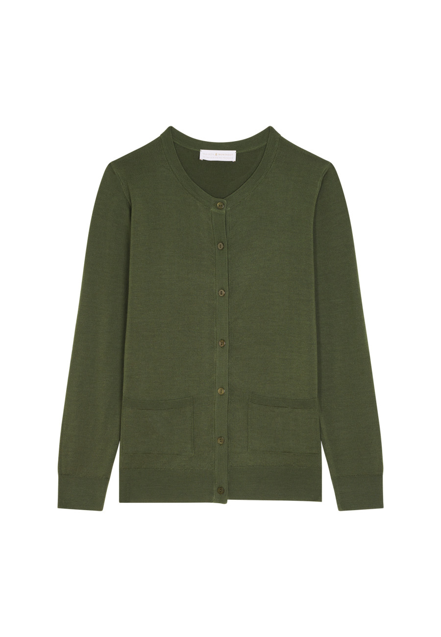 Buttoned round neck cardigan with pockets in merino wool - Amalia