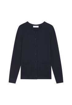 Cardigan boutonné col rond à poches en laine mérinos - Amalia 7850 foret - 83 Kaki