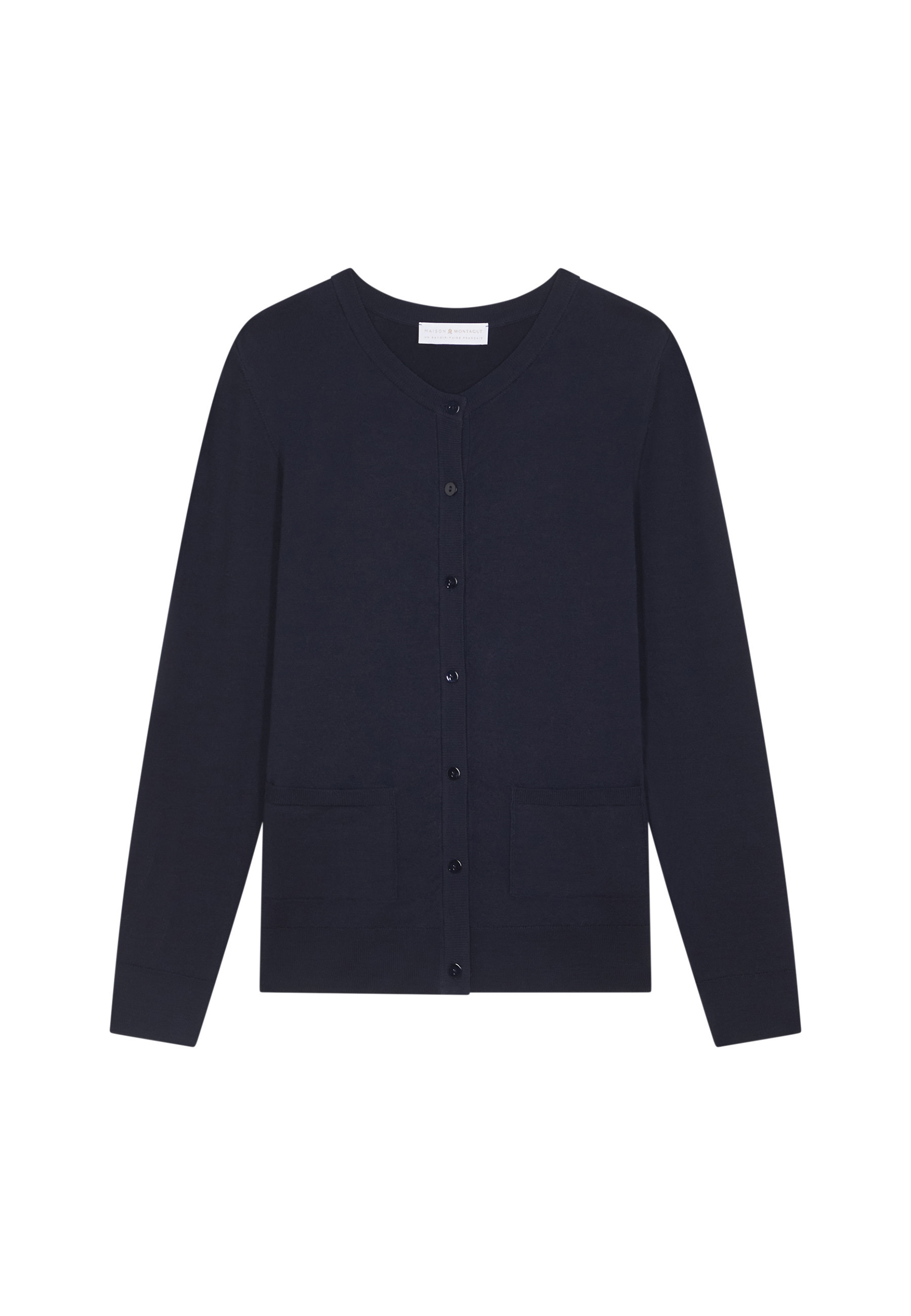 Cardigan boutonné col rond à poches en laine mérinos - Amalia 7850 foret - 83 Kaki