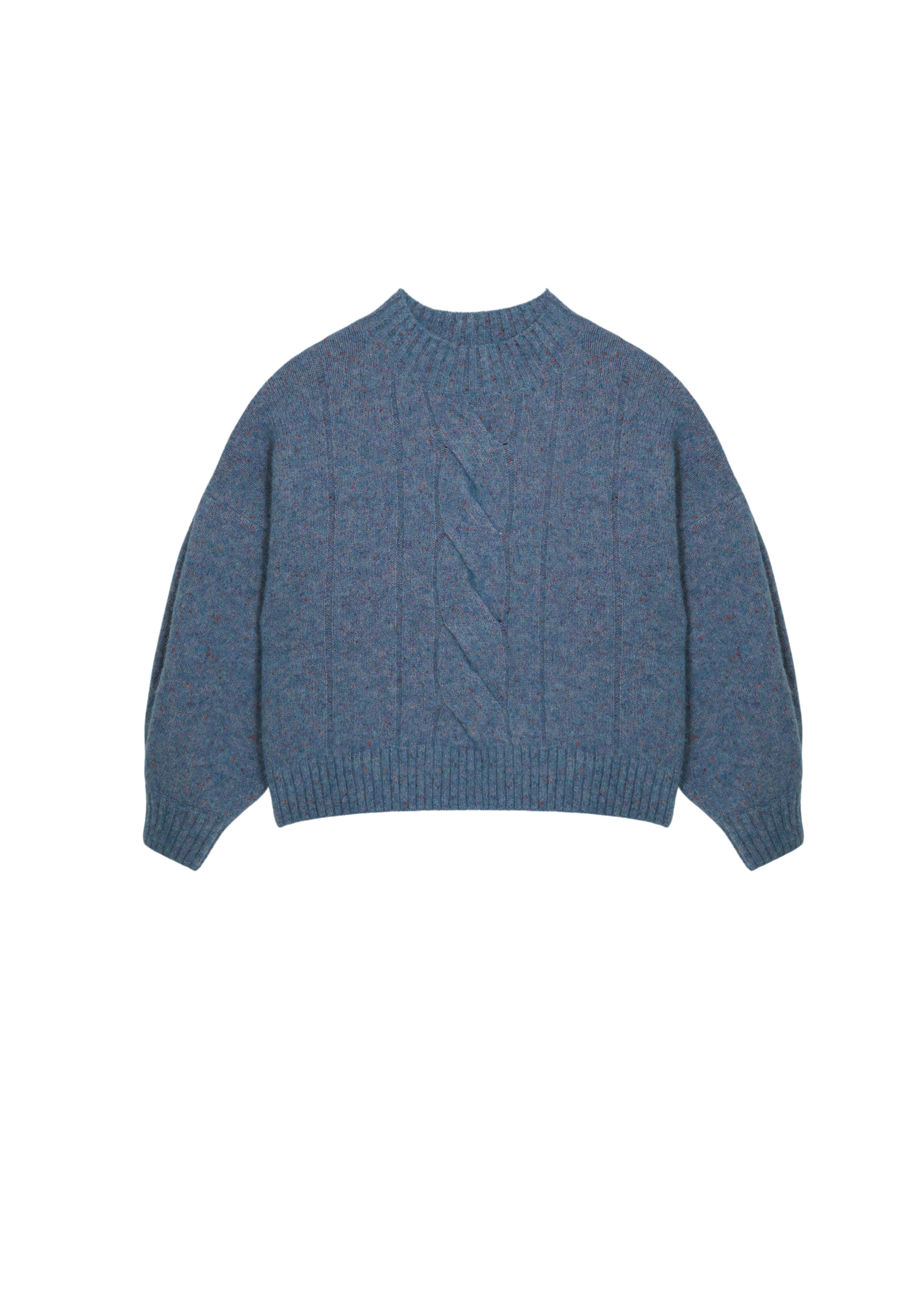 Pull ras de cou chiné en laine mélangée - Laetitia 7843 pacifique chine - 06 Bleu moyen