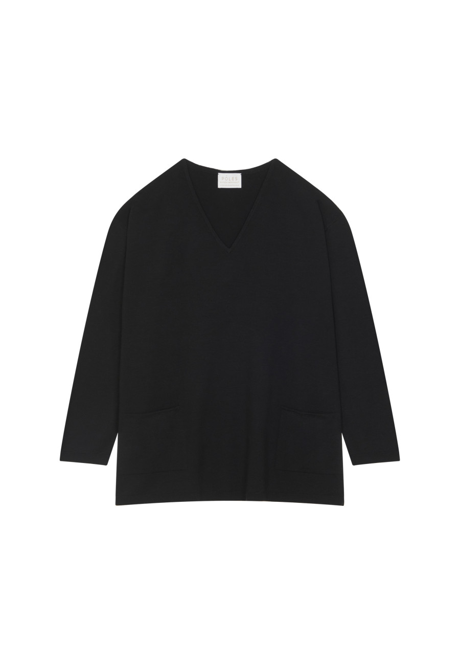 Loose V-neck sweater with pockets in merino wool - Albertine