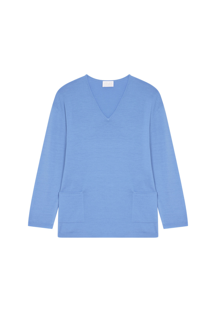 Loose V-neck sweater with pockets in merino wool - Albertine