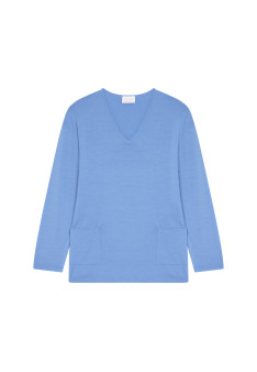 Pull ample col V à poches en laine mérinos - Albertine 7852 celadon - 94 Vert amande