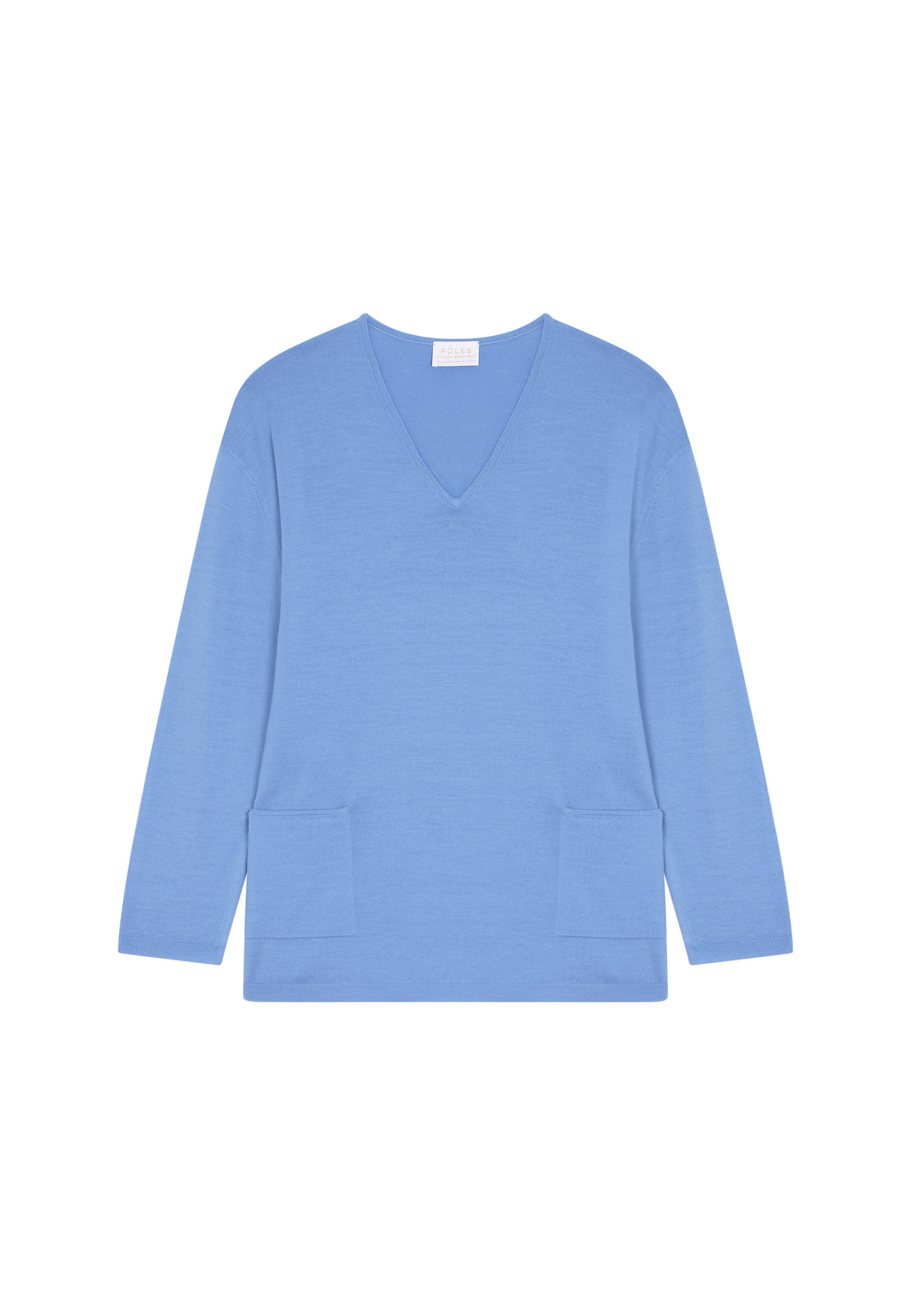 Pull ample col V à poches en laine mérinos - Albertine 7852 celadon - 94 Vert amande