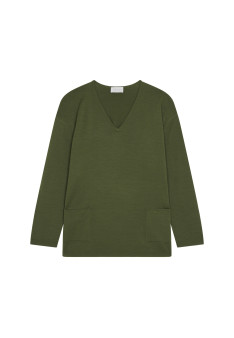 Loose V-neck sweater with pockets in merino wool - Albertine