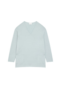 Loose V-neck sweater with pockets in merino wool - Albertine