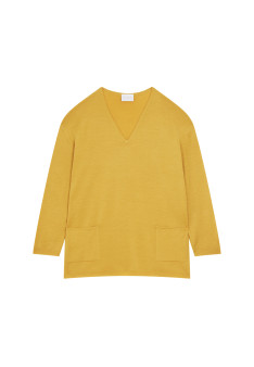 Loose V-neck sweater with pockets in merino wool - Albertine
