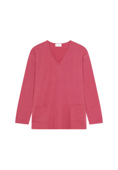 Loose V-neck sweater with pockets in merino wool - Albertine
