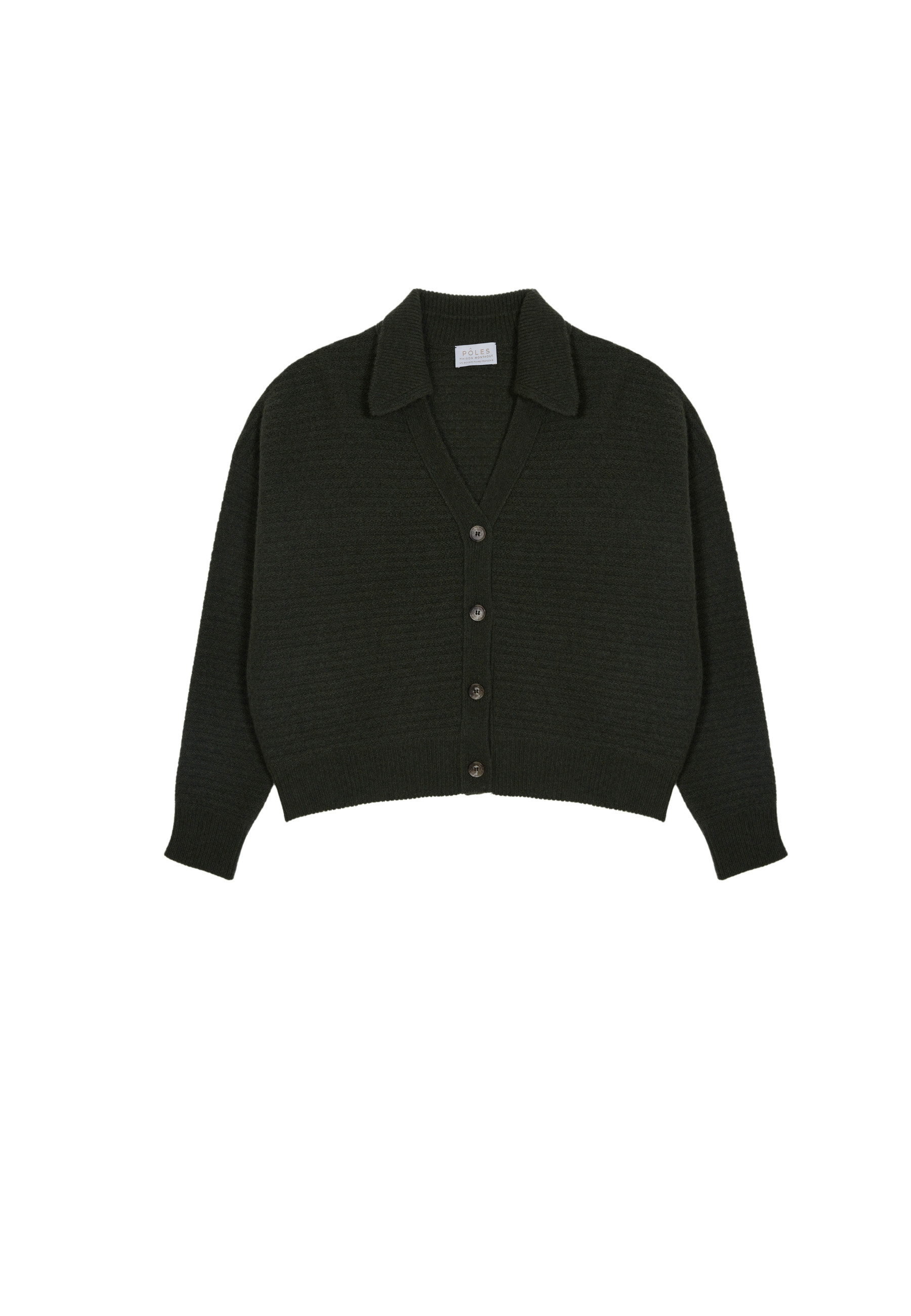 Cardigan col polo en cachemire et laine recyclés - Lisa 7850 foret - 83 Kaki