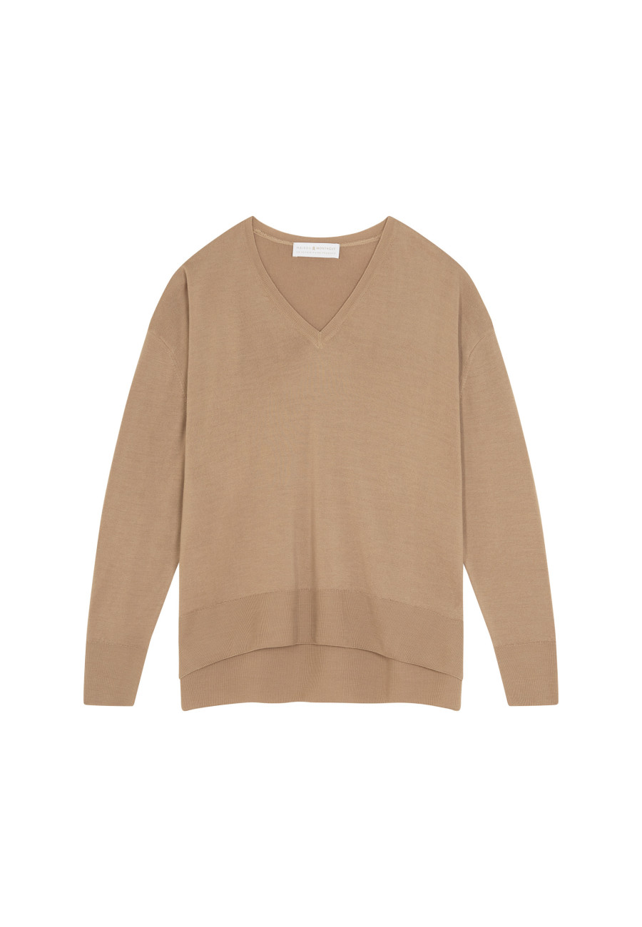 Merino wool V-neck sweater with slits - Aurora