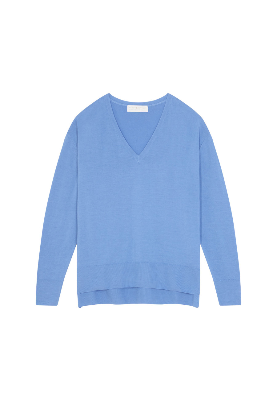 Suéter de lã merino com decote em V e fenda - Aurora