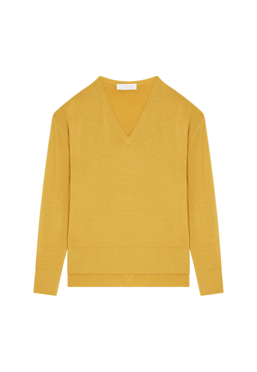 Suéter de lã merino com decote em V e fenda - Aurora