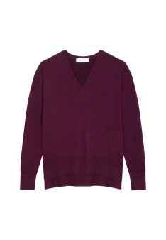 Pull col V à fentes en laine mérinos - Aurora 7882 prune - 18 Violet foncé