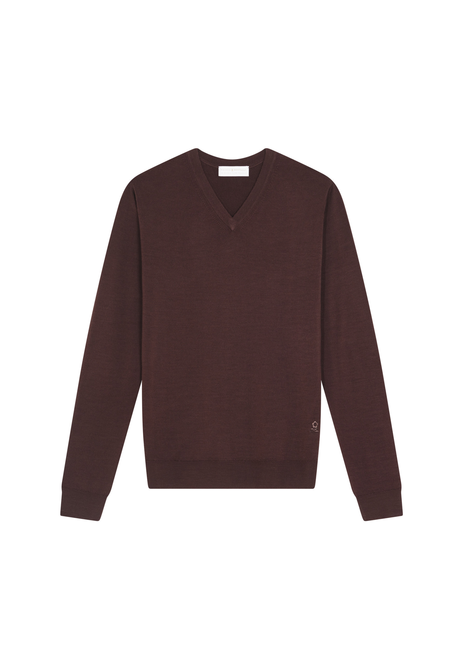 Pull col V avec logo en laine mérinos - Elmo 7881 cerise - 51 Bordeaux