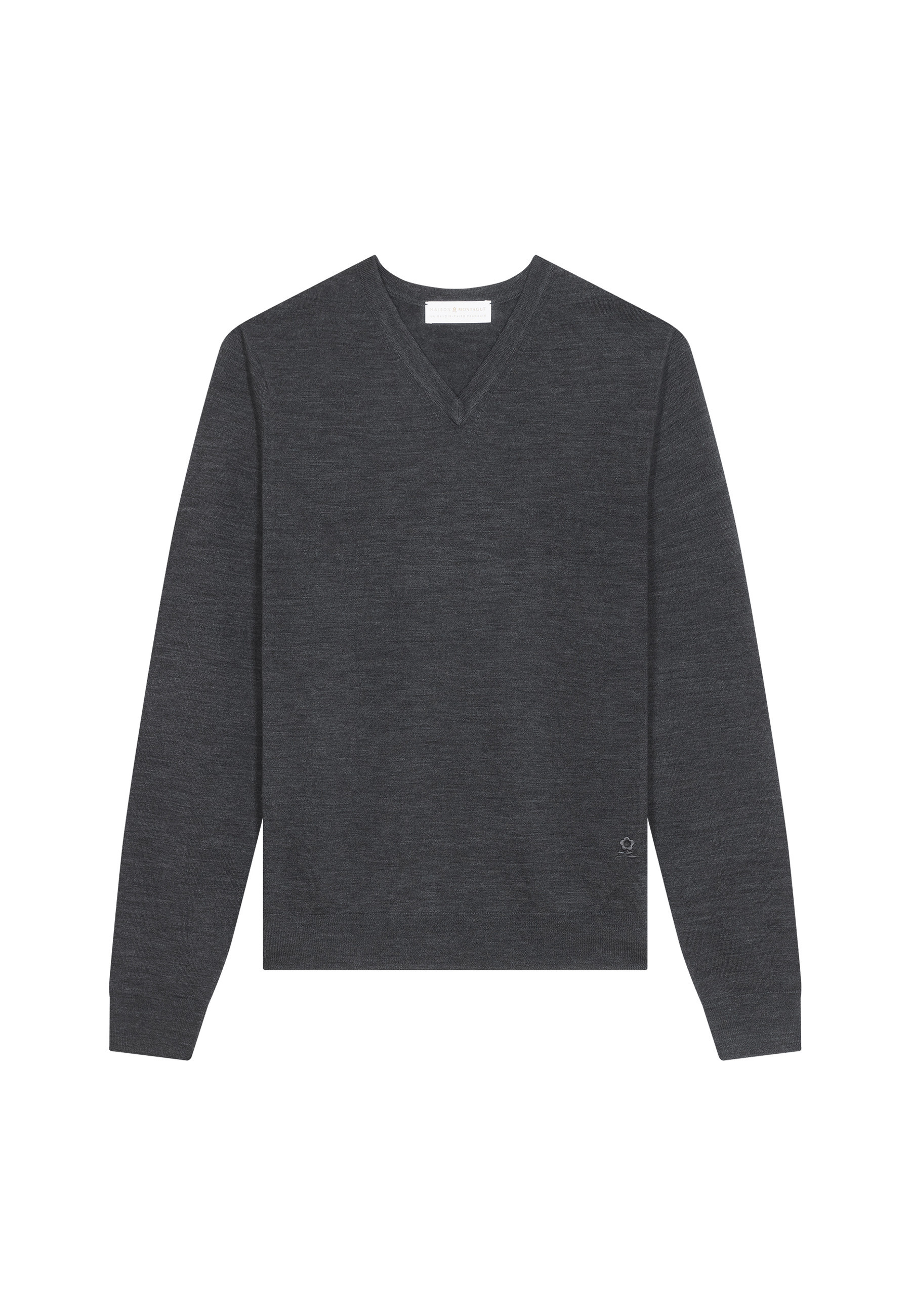 Pull col V avec logo en laine mérinos - Elmo 7881 cerise - 51 Bordeaux