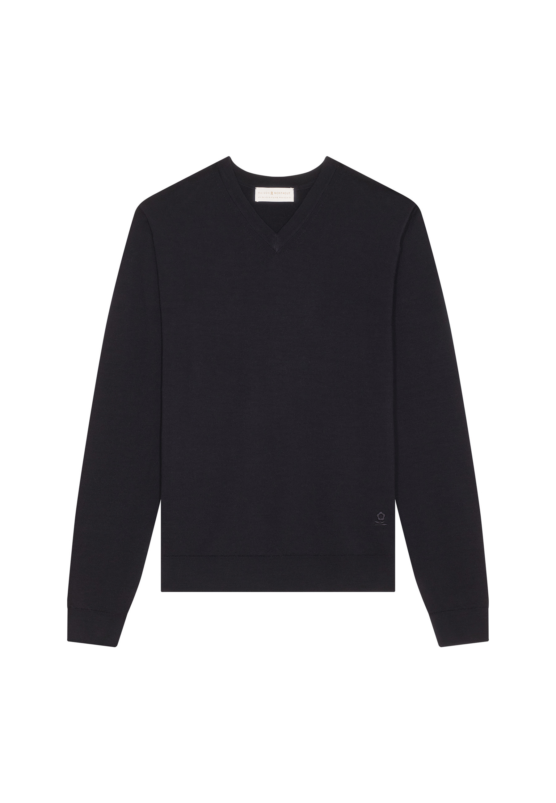 Pull col V avec logo en laine mérinos - Elmo 7881 cerise - 51 Bordeaux