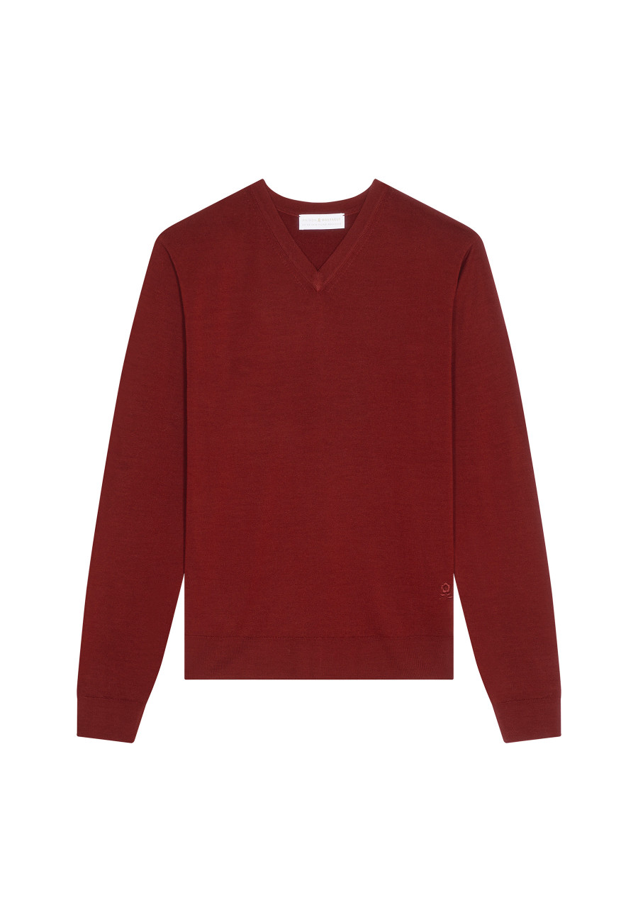 V-neck jumper in merino wool - Elmo