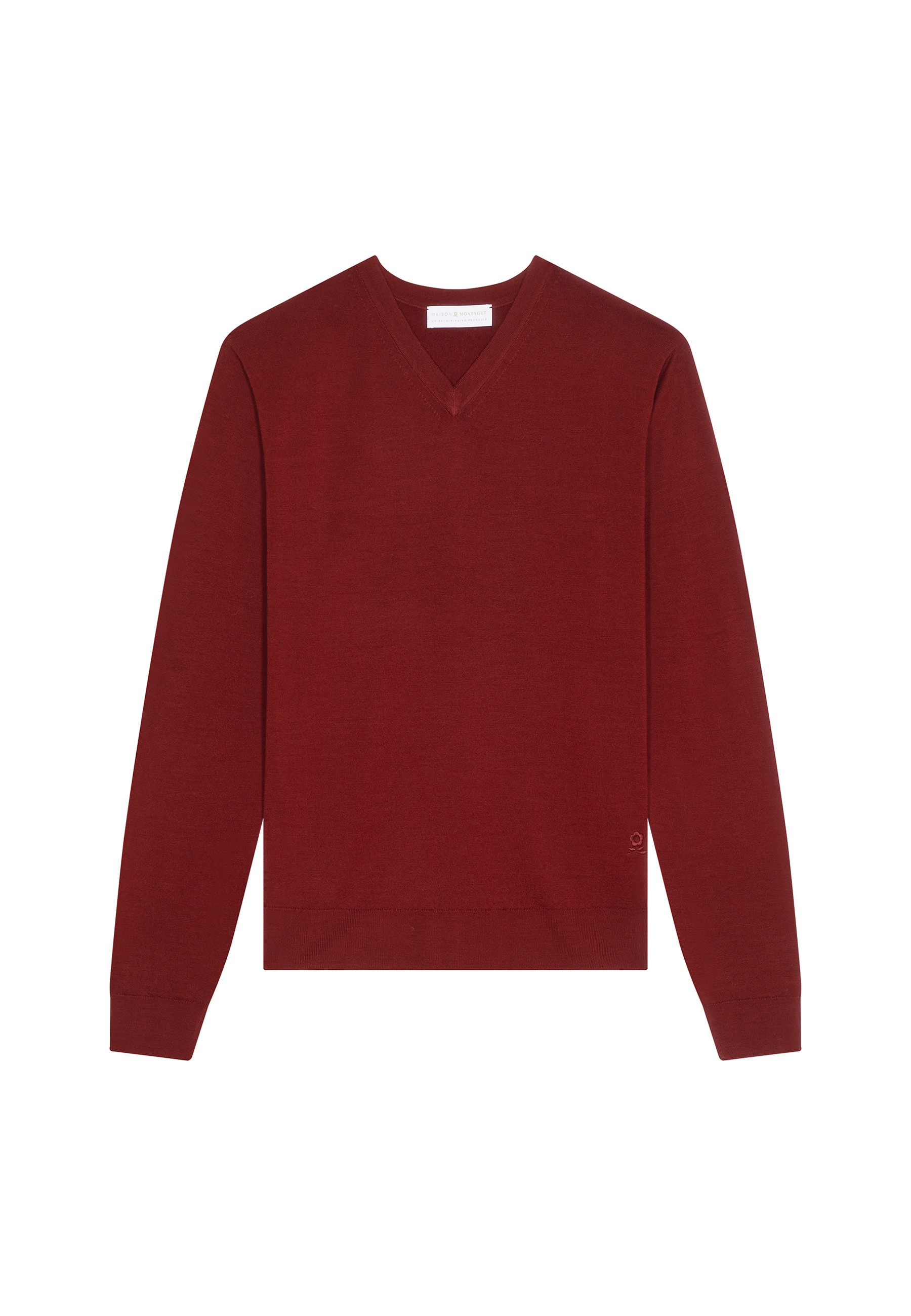 Pull col V avec logo en laine mérinos - Elmo 7881 cerise - 51 Bordeaux