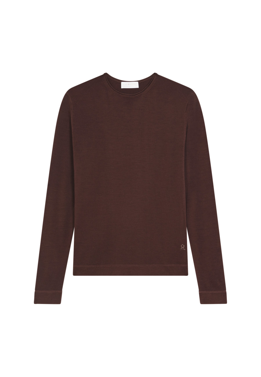 Round-neck merino wool sweater with rolled finishes - Rythme