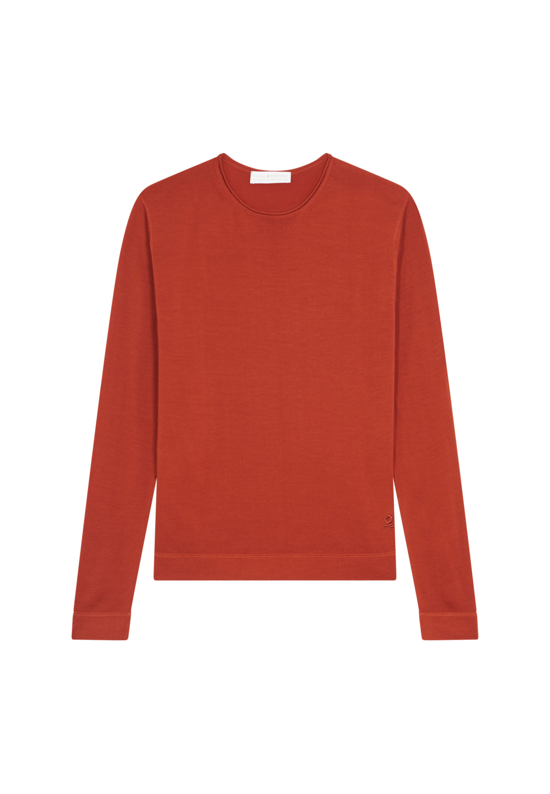 Pull col rond en laine mérinos finitions roulotées - Rythme 7860 soleil - 89 Moutarde