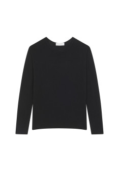 Buttoned t-shirt in cashmere bamboo round neck in fine knit - Aelia